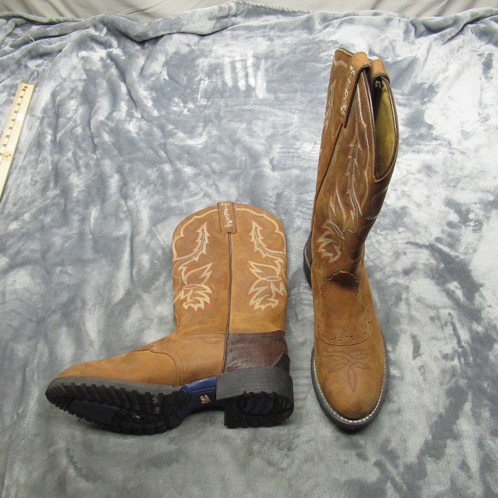 Tony Lama Women 7.5B Cowboy Boots Brown Red Leather Square Toe Western Riding - Picture 1 of 16